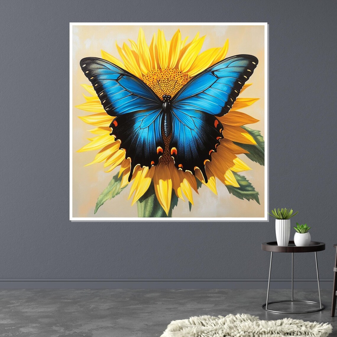 Blue Swallowtail Butterfly On Sunflower Nature Insect Art Poster - Image 3