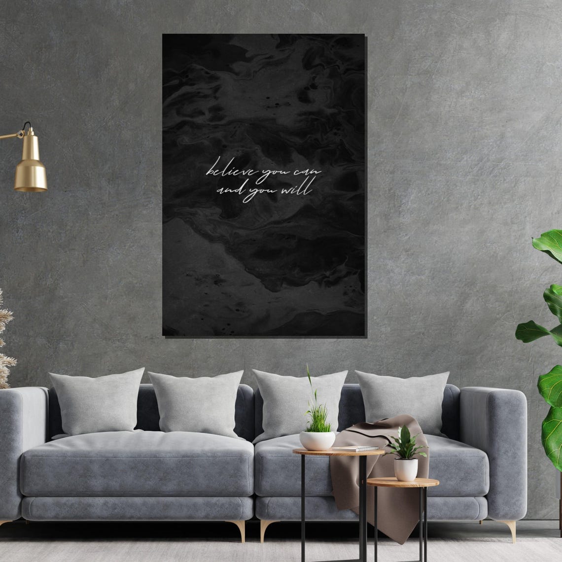 Believe You Can And You Will Black Marble Script Quote Poster