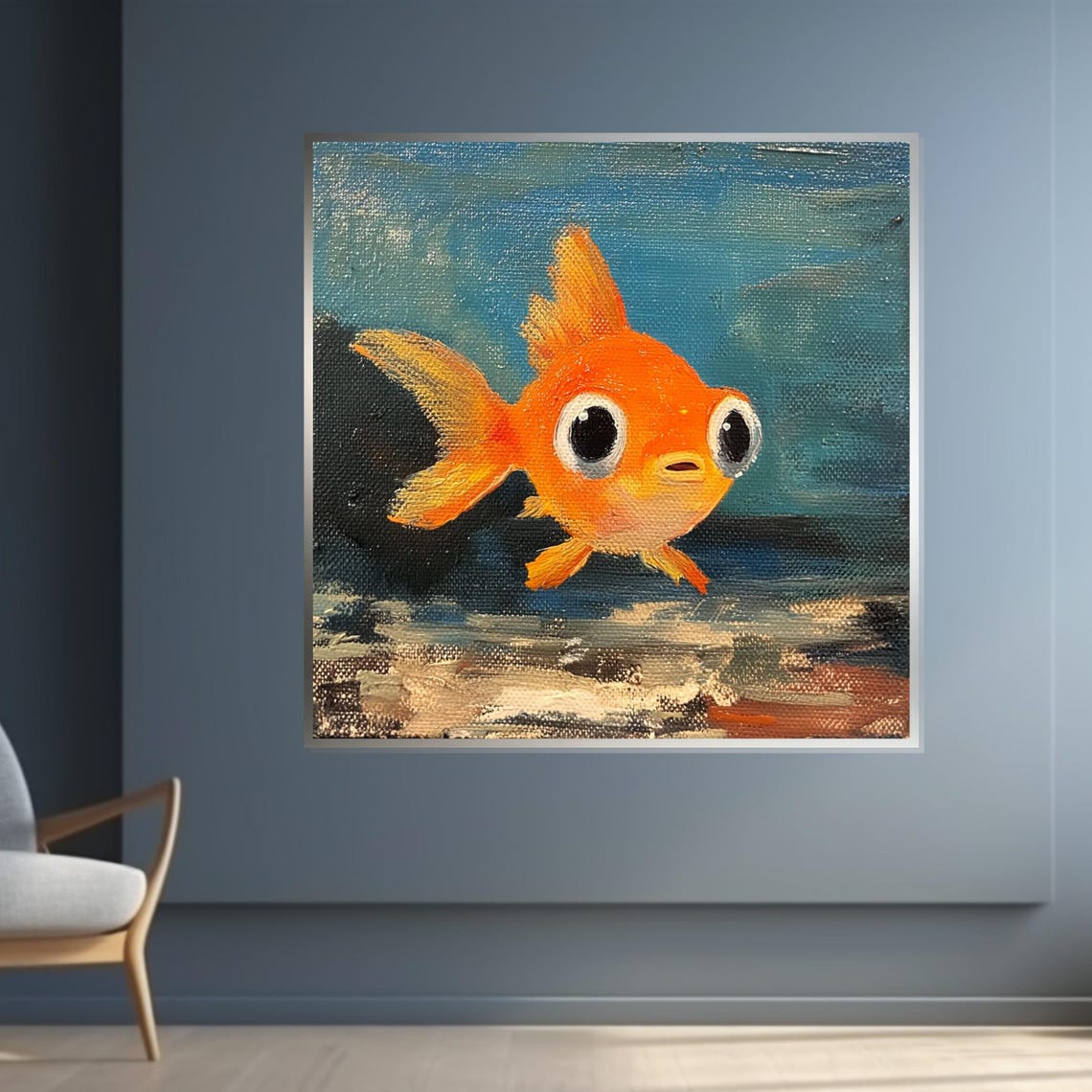 Cute Orange Goldfish Big Eyes Whimsical Painted Fish Art Poster - Image 4