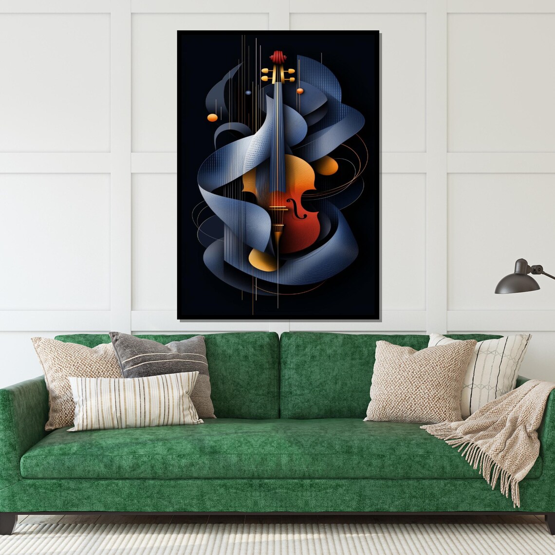 Stylized Violin Blue Geometric Ribbons Sleek Modern Art Poster - Image 5
