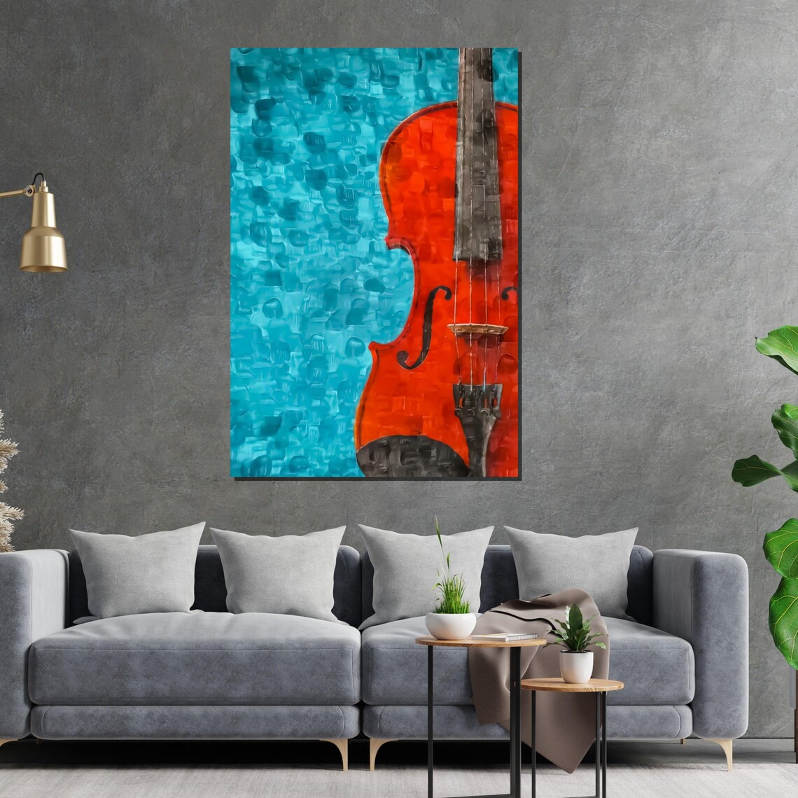 Red Violin on Turquoise Textured Background Music Art Poster - Image 2