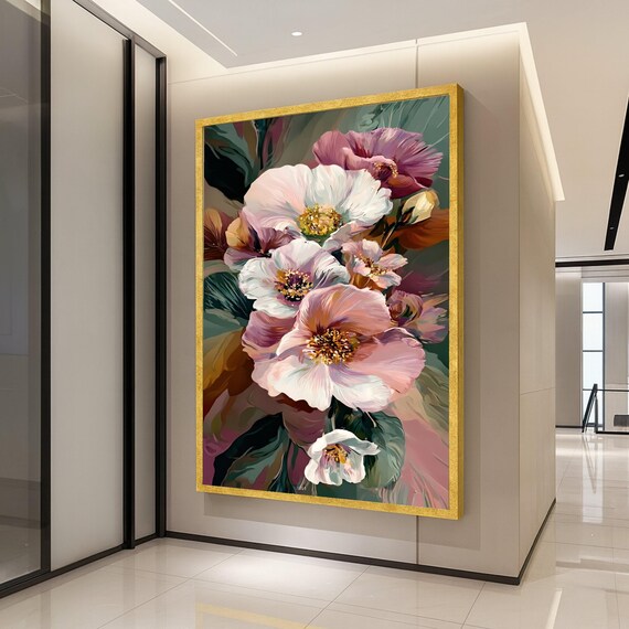 Pink Anemone Blooms Soft Floral Oil Painting Elegant Art Poster