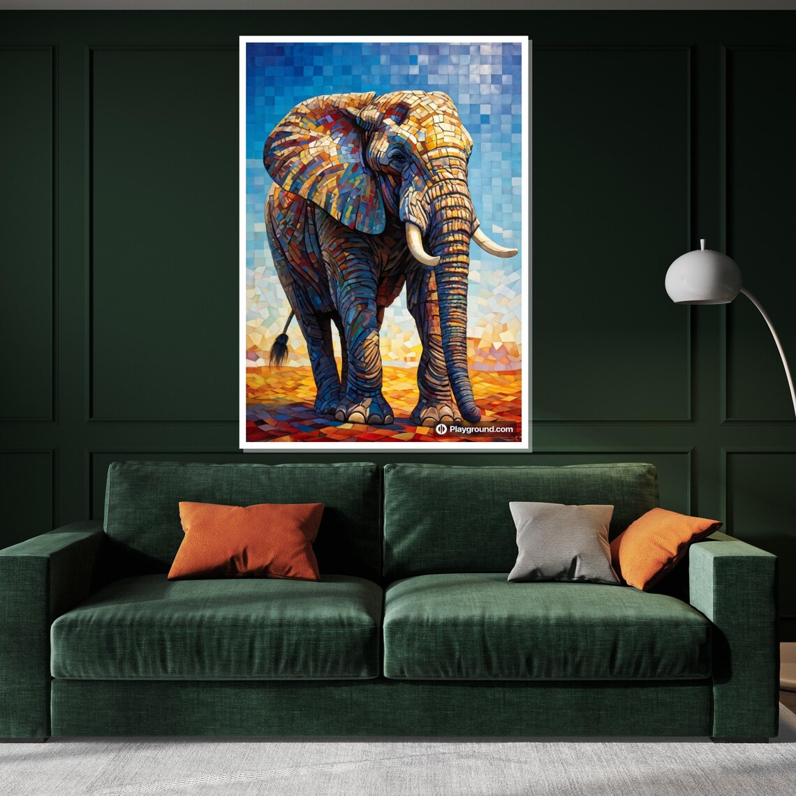 Majestic Mosaic Elephant Walking Bold Colorful Wildlife Art Poster - Image 3