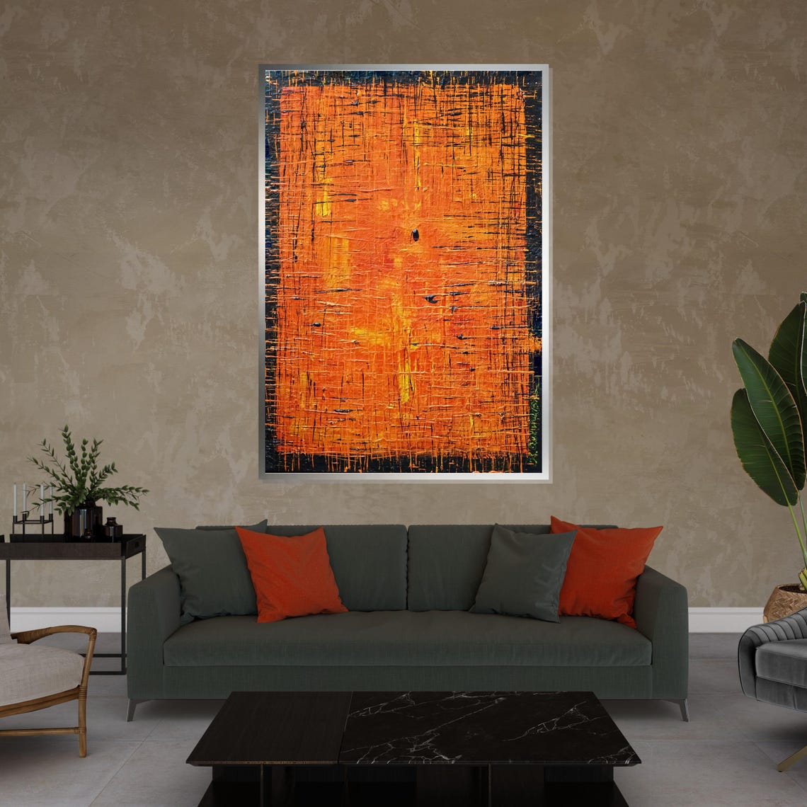 Burnt Orange Textured Crosshatch Bold Modern Abstract Poster - Image 4