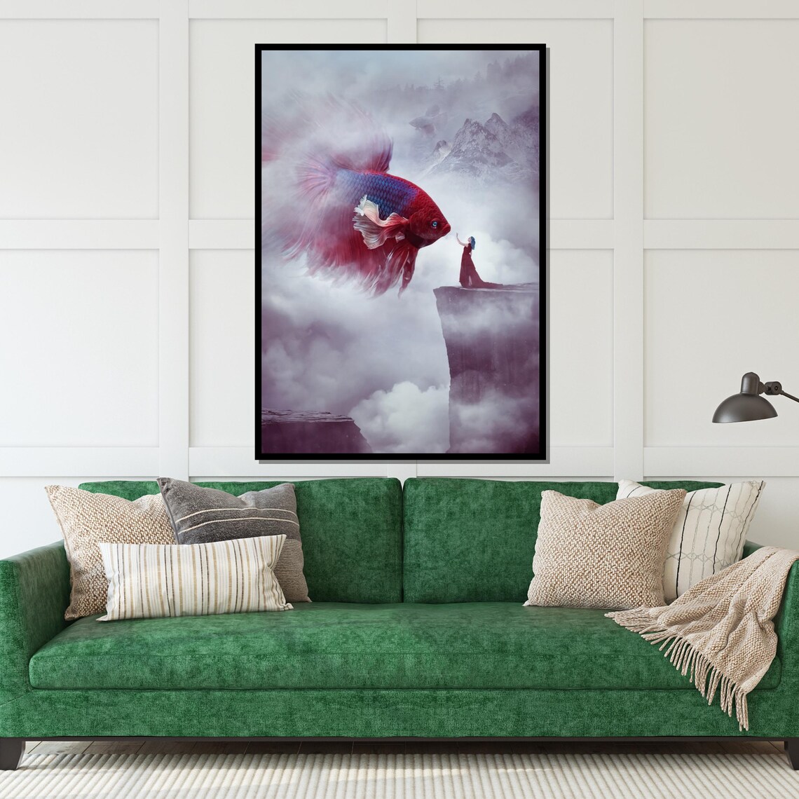 Giant Betta Fish And Woman On Cloud Cliff Surreal Fantasy Poster - Image 5