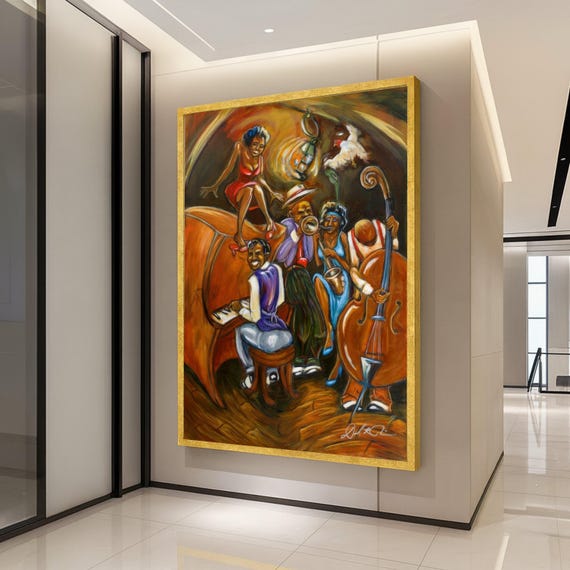 Jazz Band Canvas Print Colorful Music Wall Art Abstract Musician Painting Decor Ready To Hang Decoration