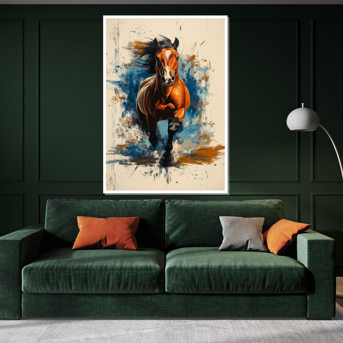 Chestnut Horse Galloping Forward Blue Orange Splash Equine Poster - Image 3