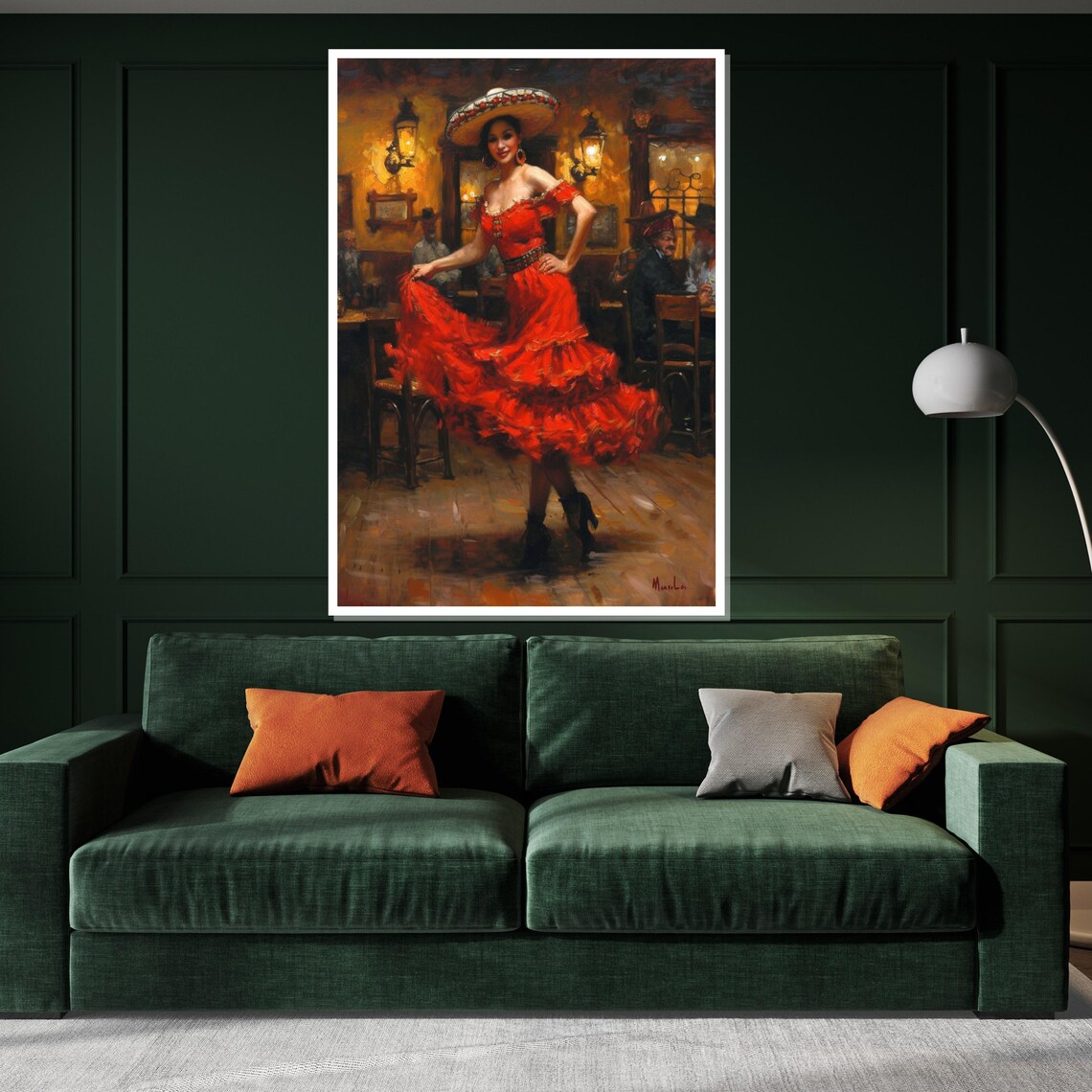 Flamenco Dancer Sombrero Red Ruffles Tavern Oil Painting Poster - Image 3