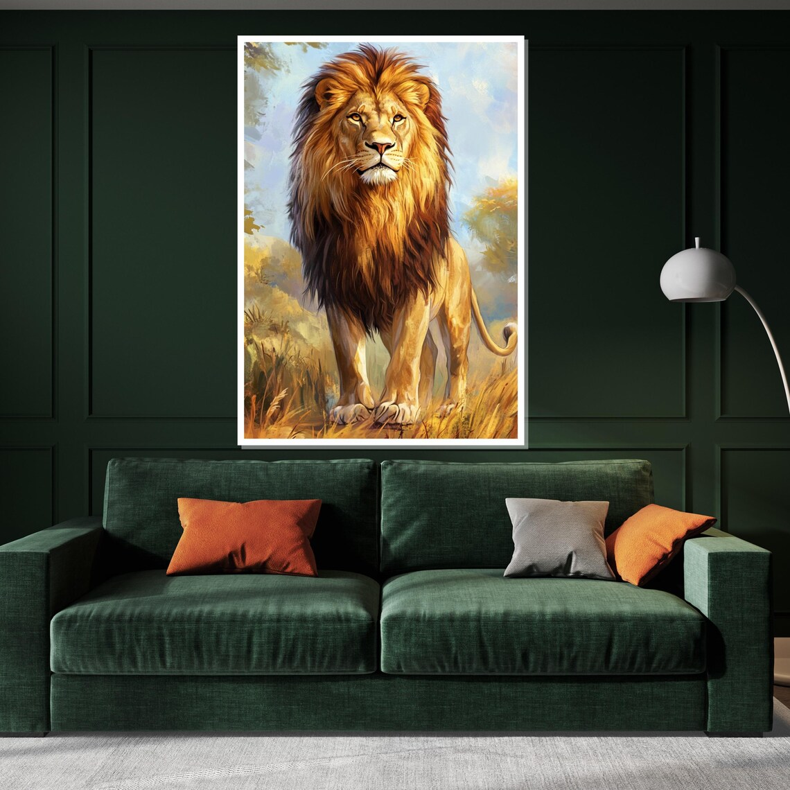 Majestic Lion Walking Golden Savanna Wildlife Portrait Art Poster - Image 3