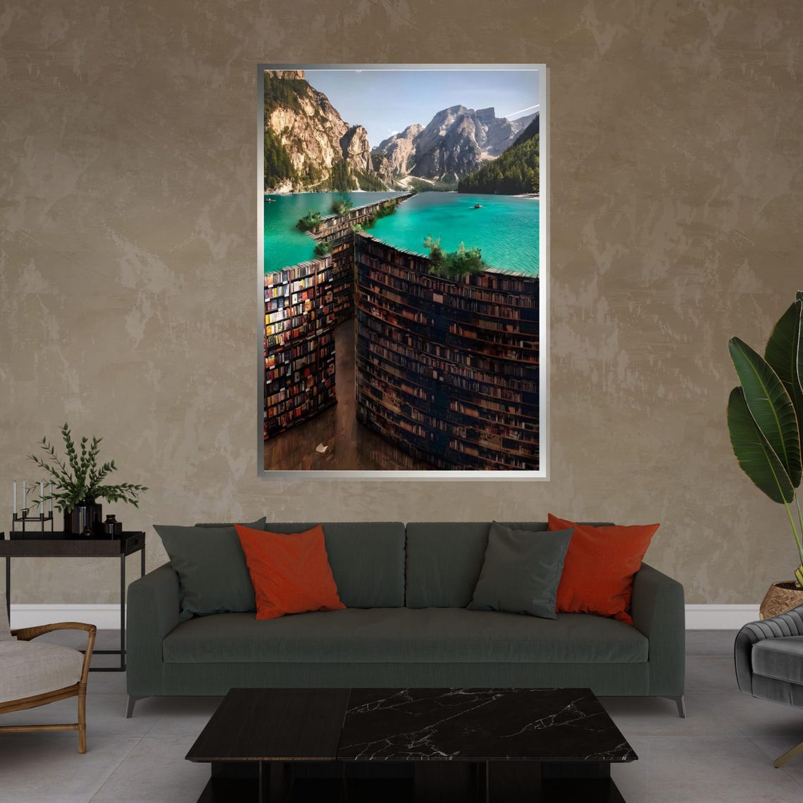 Surreal Book Canyon Bridge Over Turquoise Mountain Lake Poster - Image 4