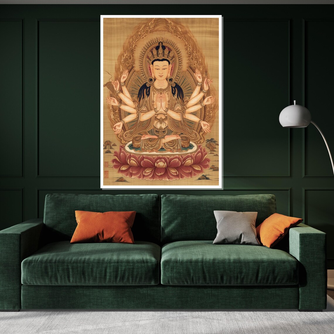 Thousand Armed Guanyin Lotus Asian Buddhist Scroll Art Poster - Image 3