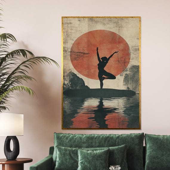 Silhouette Yoga Sunset Reflection Poster Meditation Art Wall Art Design Zen Decor Ready To Hang Relaxing Home Decor