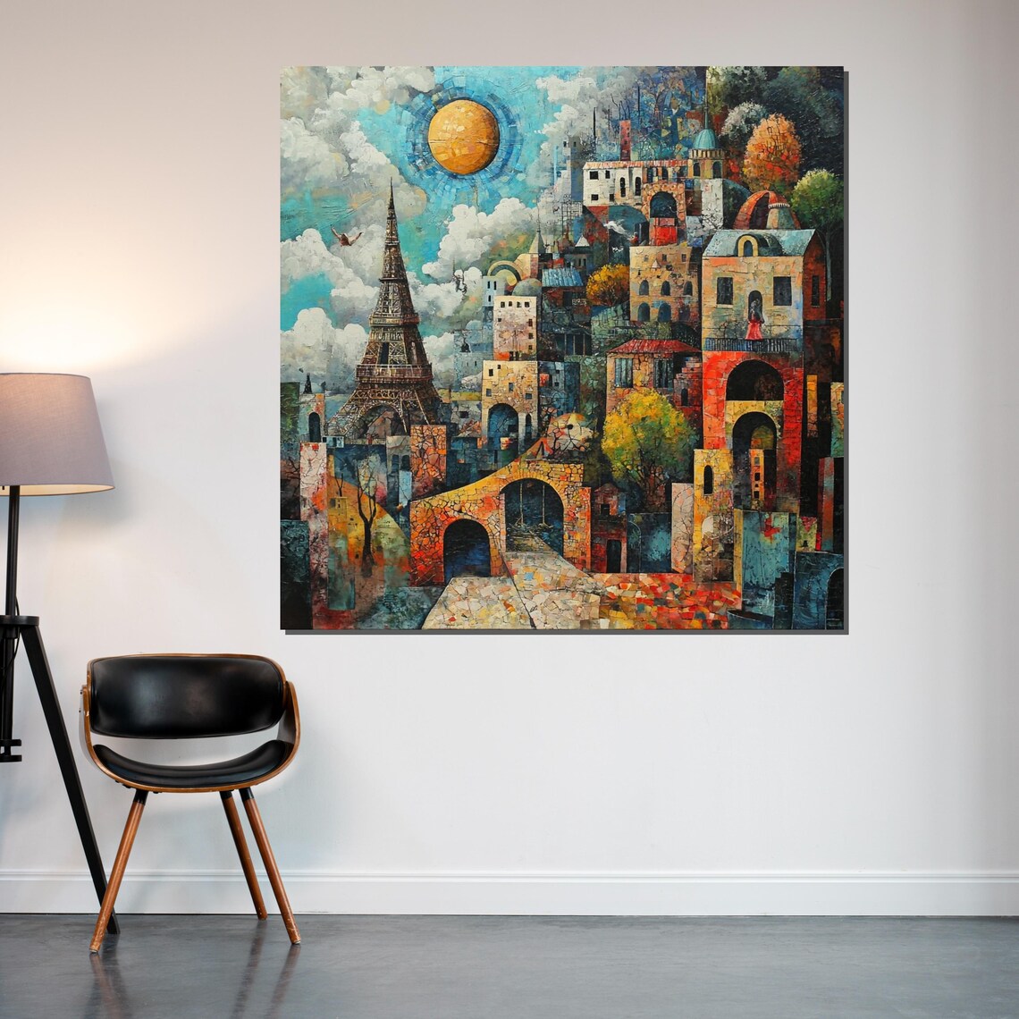 Paris Eiffel Tower Surreal Mosaic Cityscape Cubist Decorative Poster - Image 2