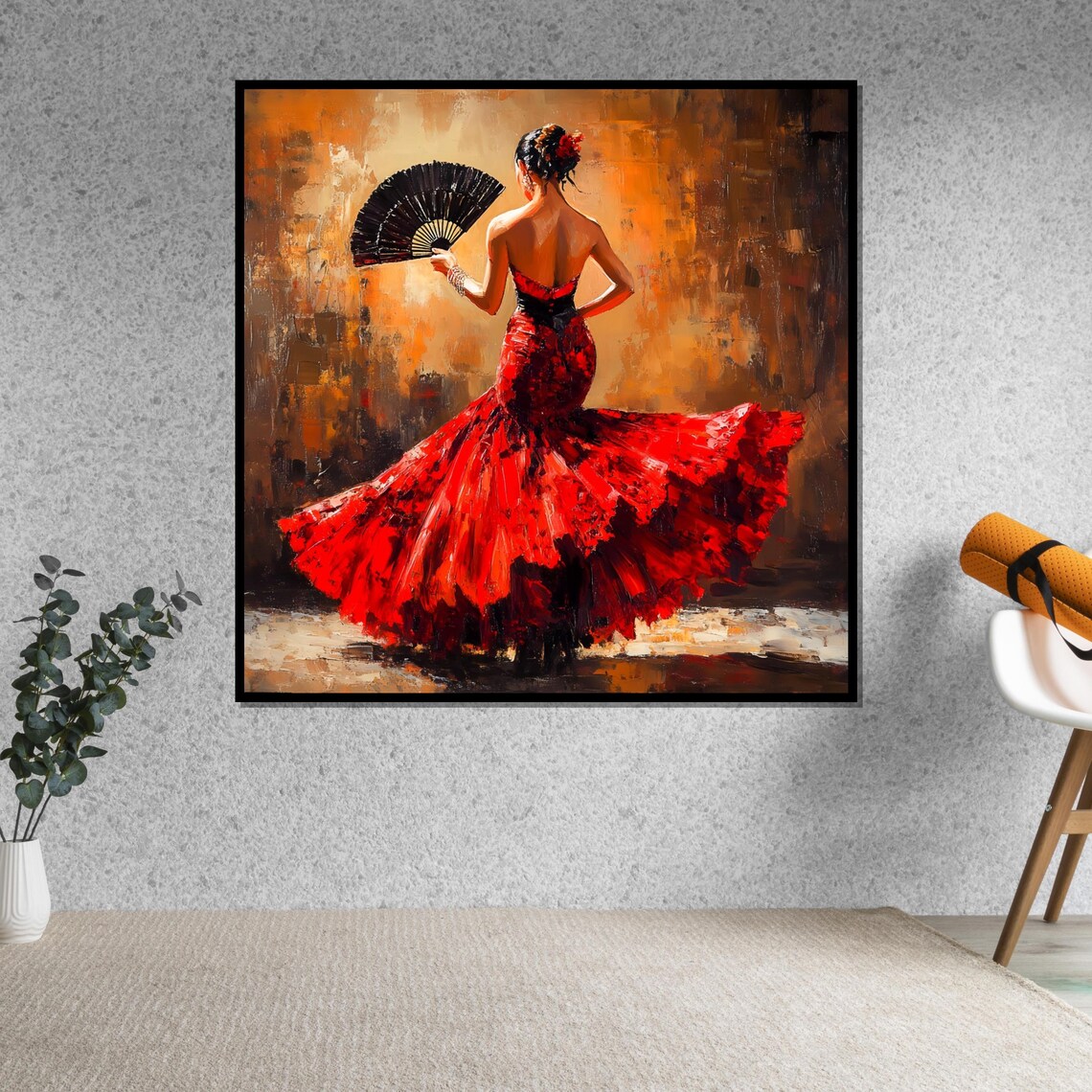 Flamenco Dancer Red Dress Black Fan Spanish Passion Art Poster - Image 5