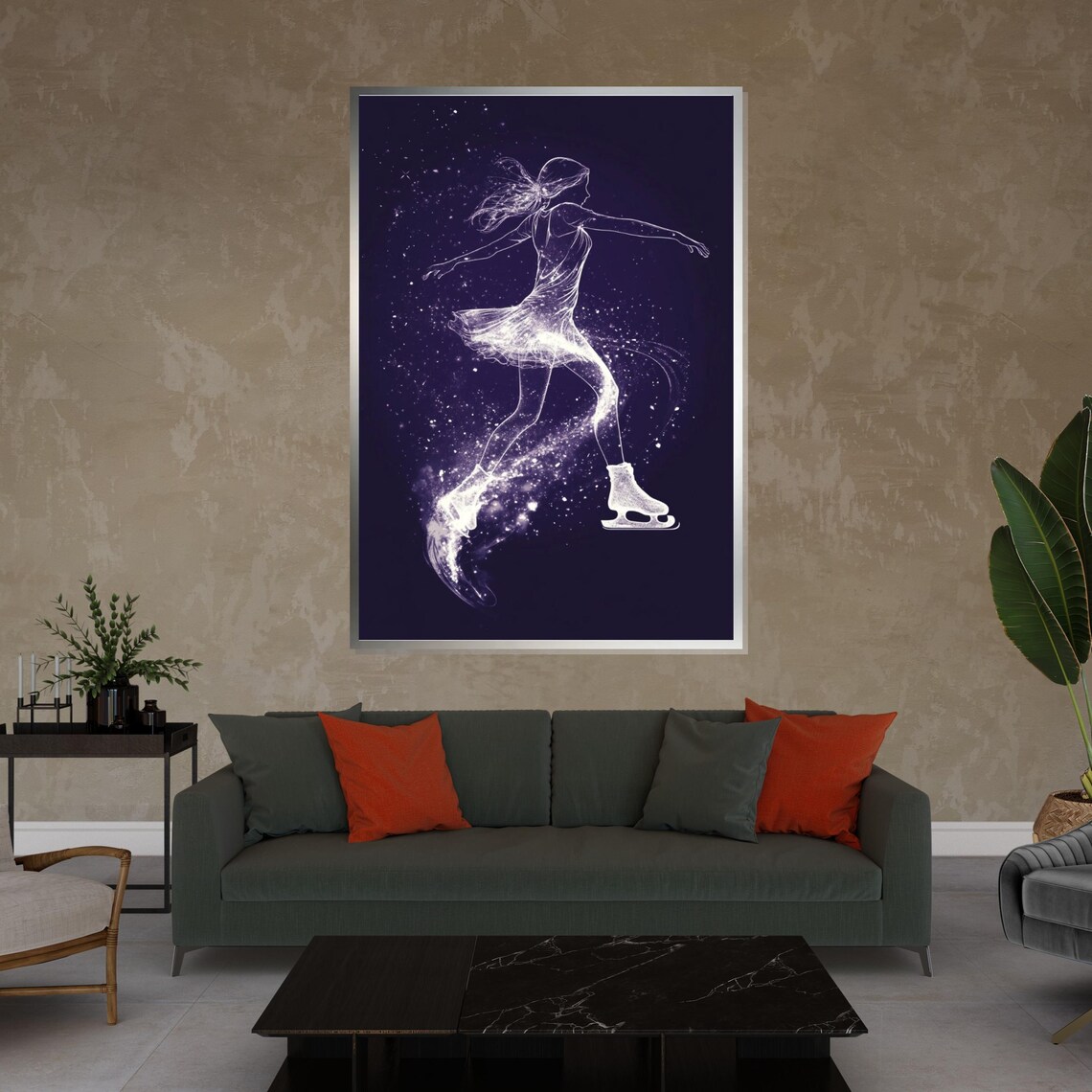 Magical Figure Skater Glowing on Starry Purple Night Art Poster - Image 4