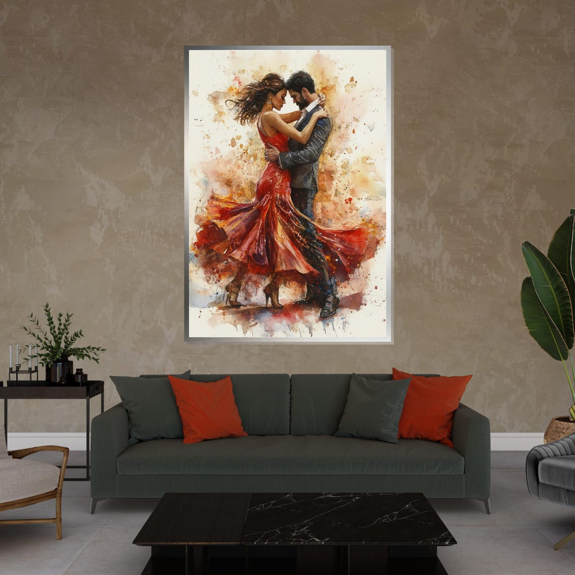 Tango Couple Red Dress Embrace Romantic Watercolor Dance Poster - Image 4