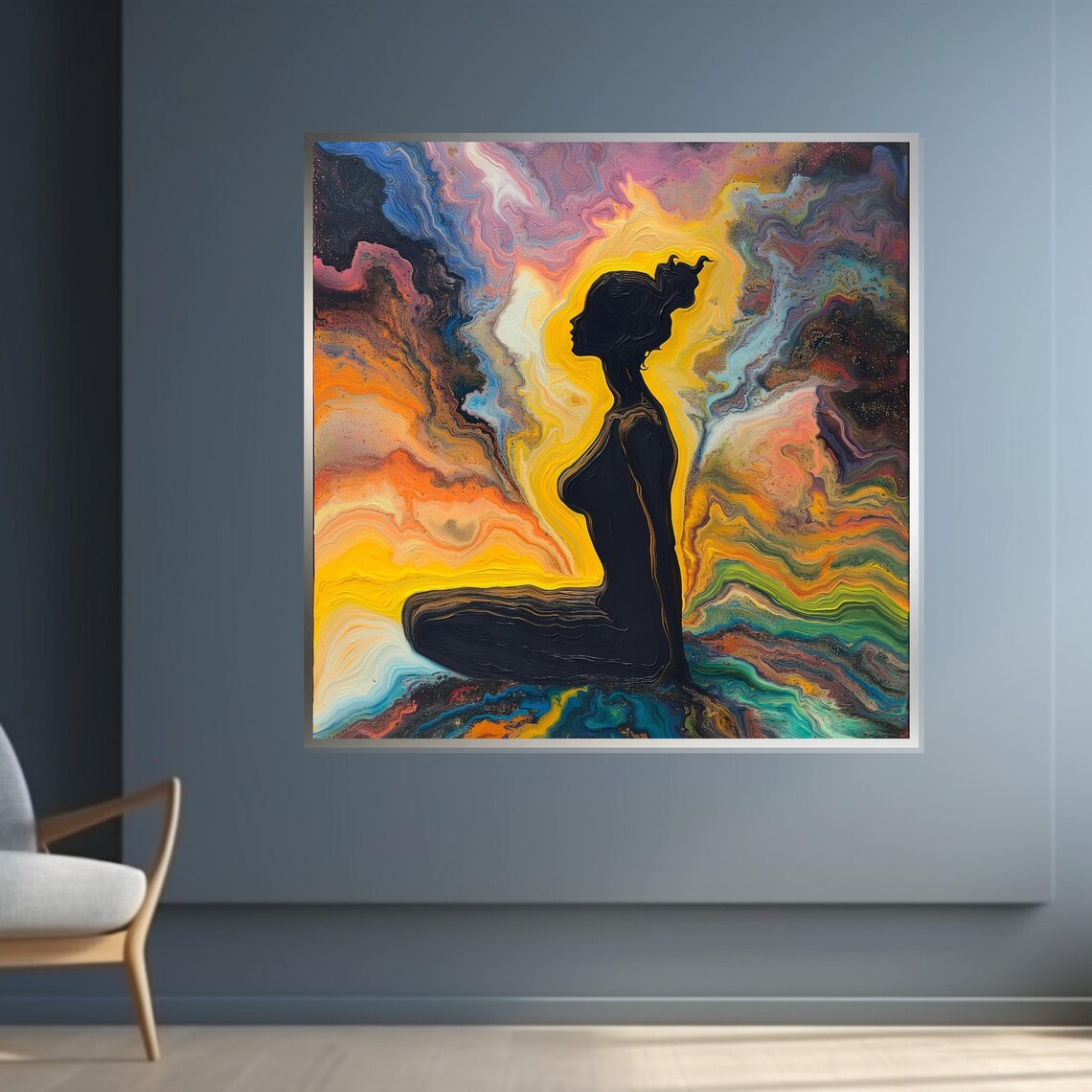 Meditating Woman Silhouette Cosmic Marble Swirl Colorful Wall Art - Image 4