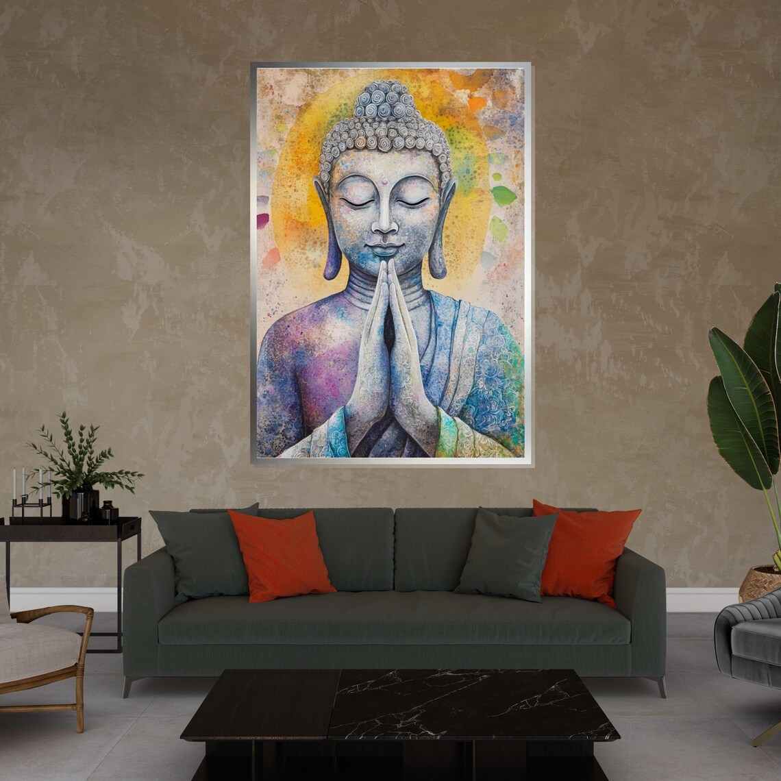 Watercolor Buddha Praying Hands Pastel Soft Spiritual Art Poster - Image 4