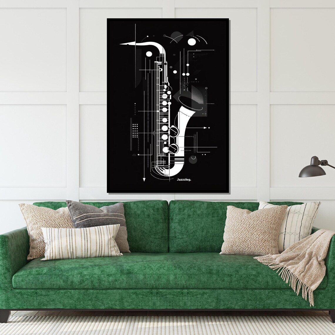 Black And White Saxophone Blueprint Line Art Modern Jazz Music Poster - Image 5