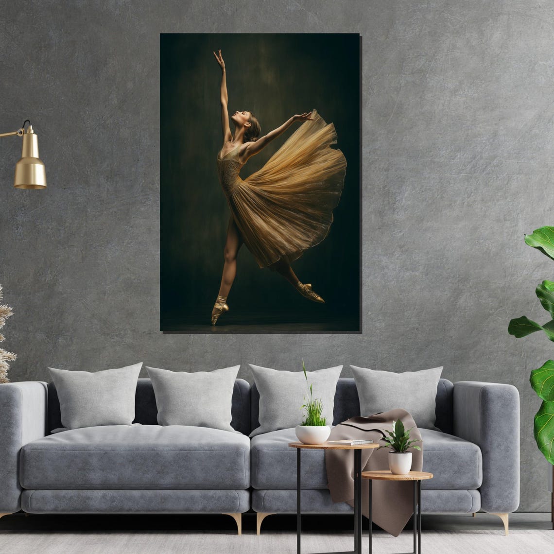 Golden Ballerina Dancing In Flowing Tutu Dark Elegant Dance Poster - Image 2