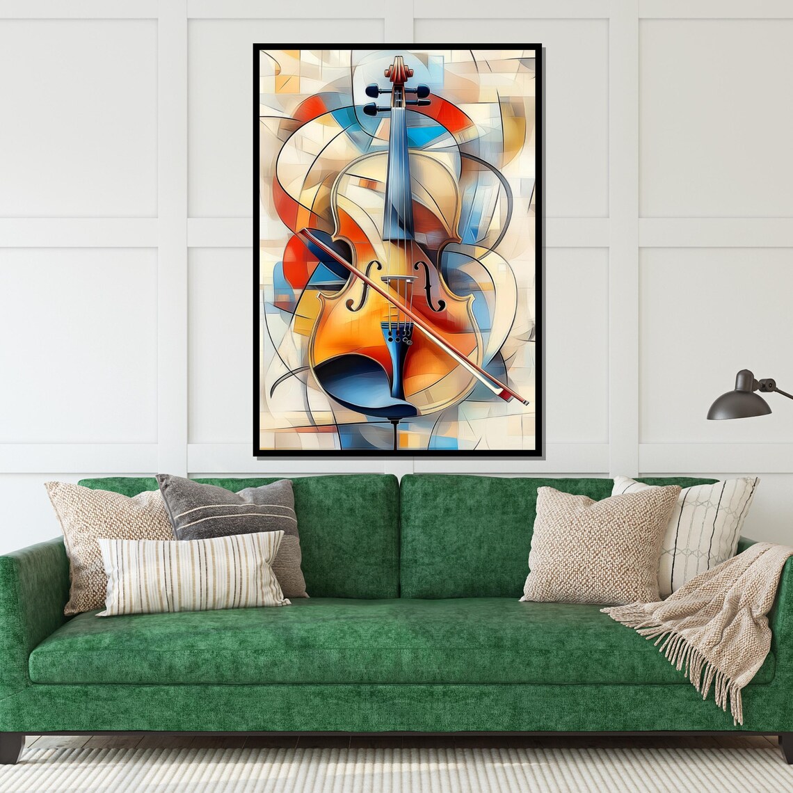 Cubist Style Violin with Bow Warm Red Blue Abstract Music Poster - Image 5