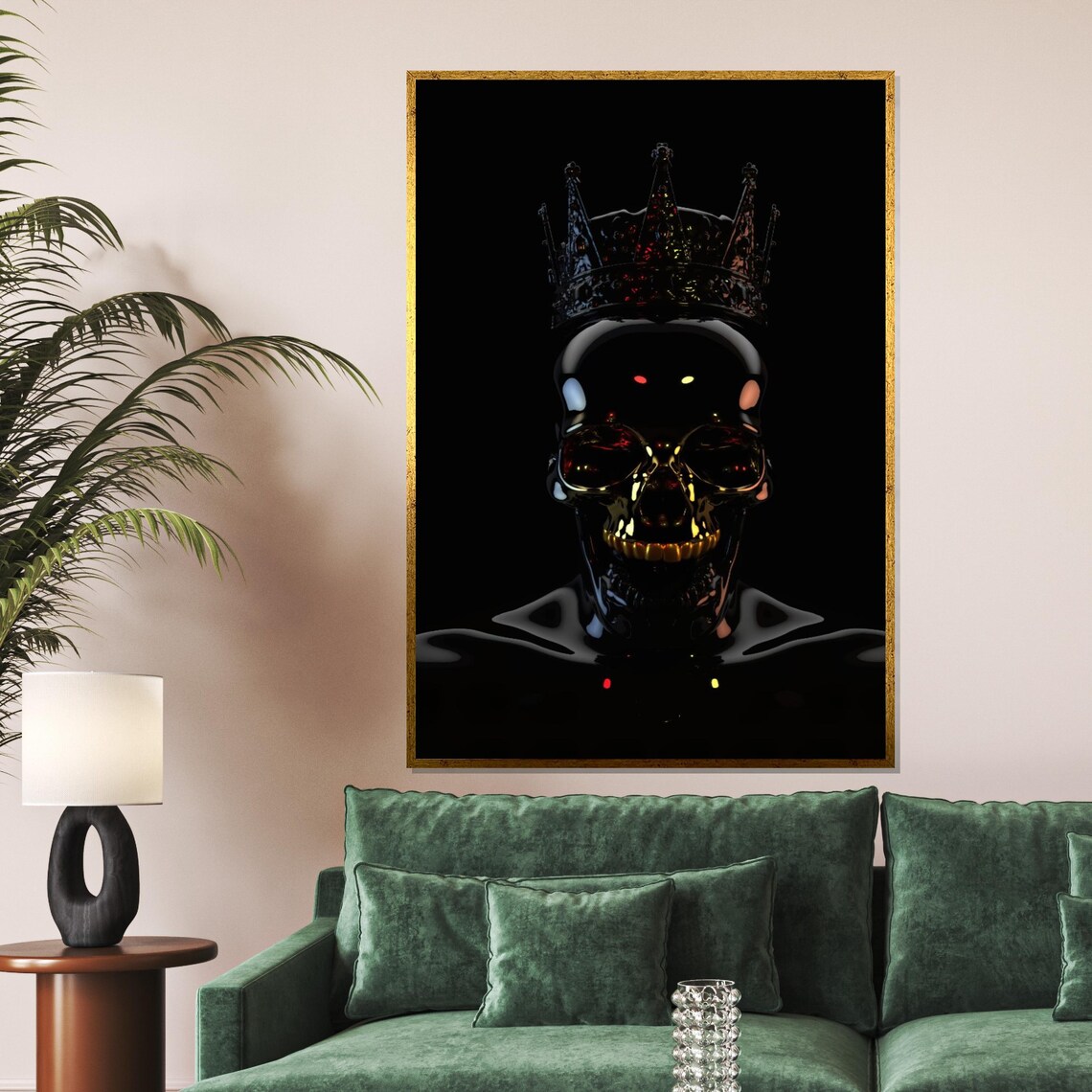 Black Skull Wearing An Ornate Crown Dark King Gothic Art Poster