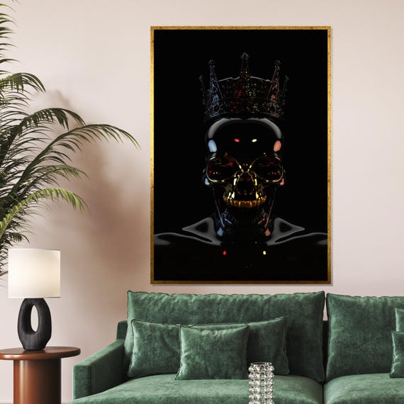 Dark Skull King Art Skull With Crown Wall Print Gothic Wall Art Design Modern Decor Ready To Hang Decoration