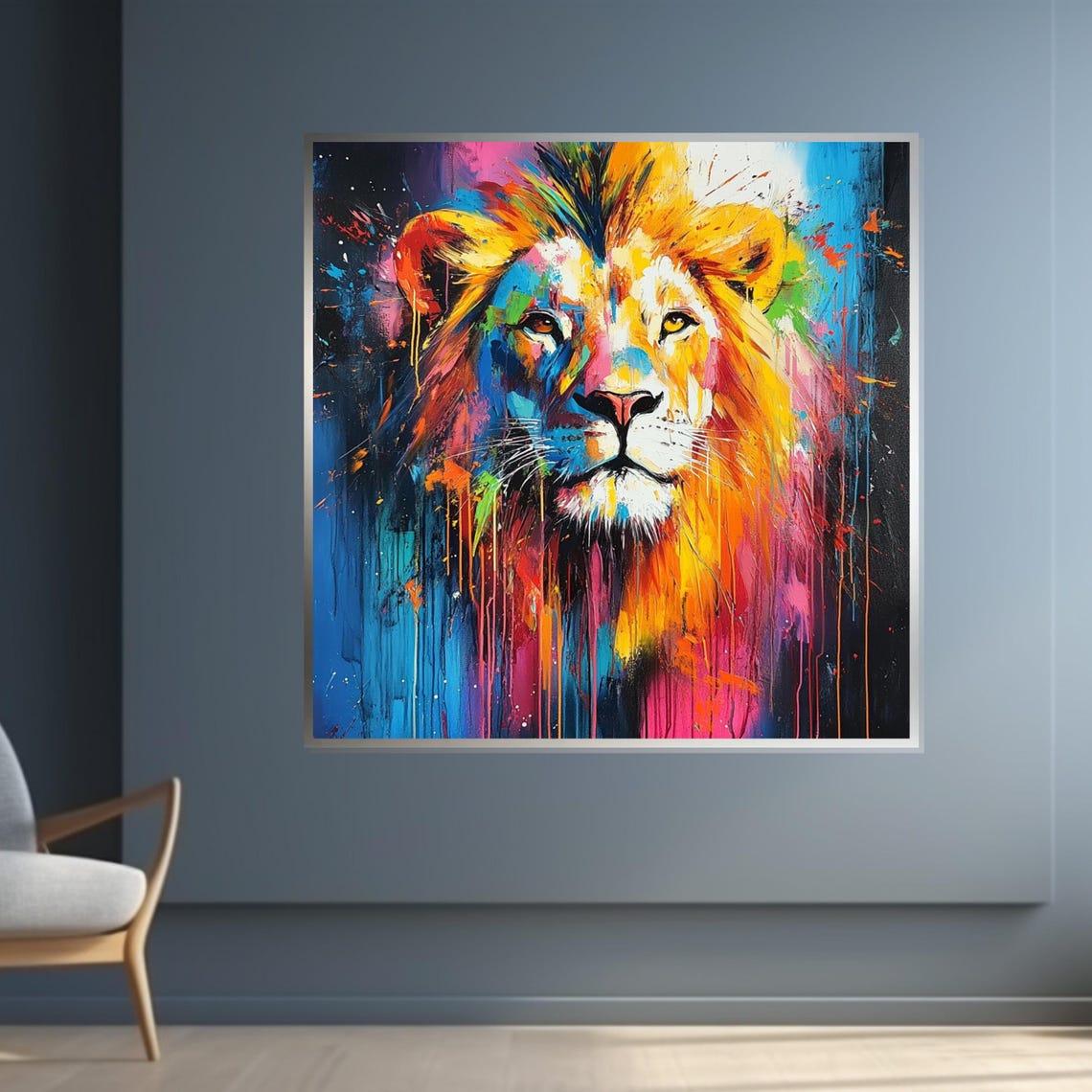 Bold Multicolor Lion Pop Art Paint Drips Vibrant Big Cat Poster - Image 4