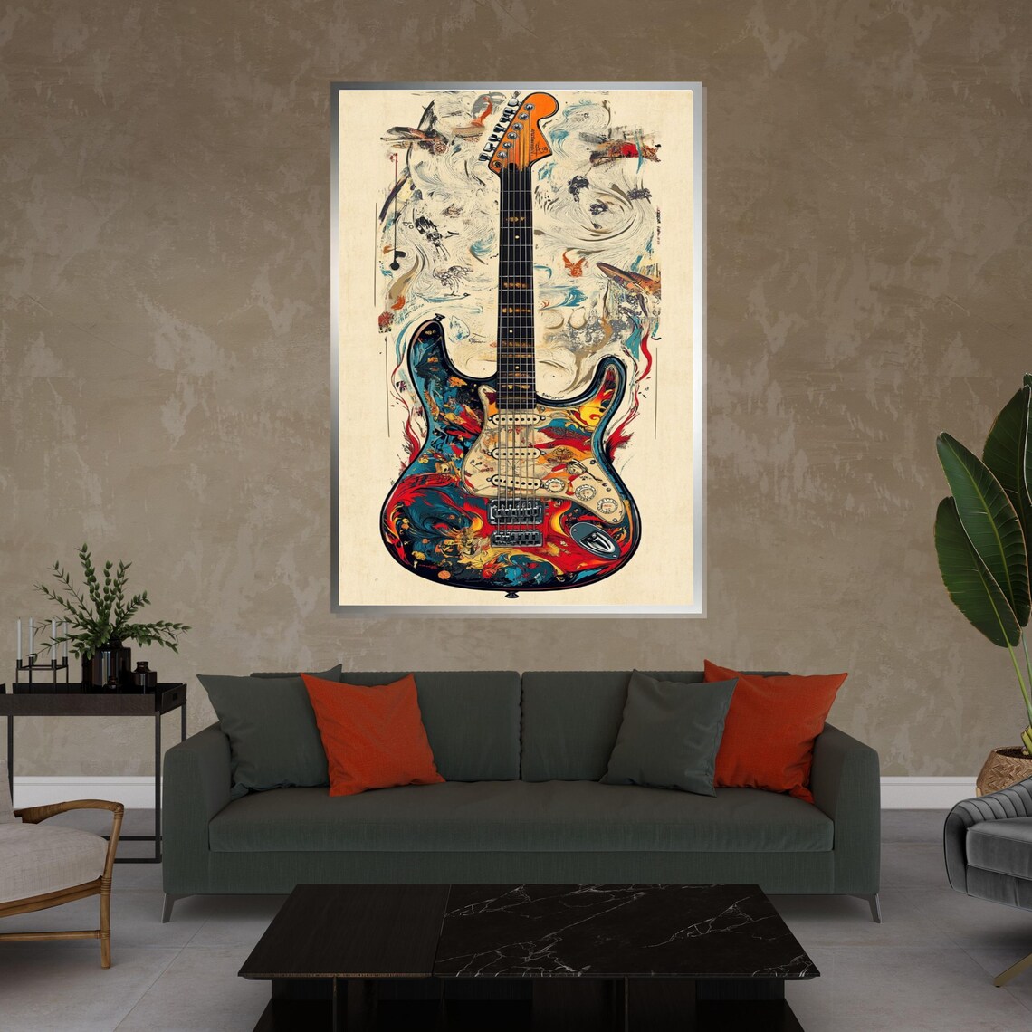 Psychedelic Electric Guitar Colorful Rock and Roll Art Poster - Image 4