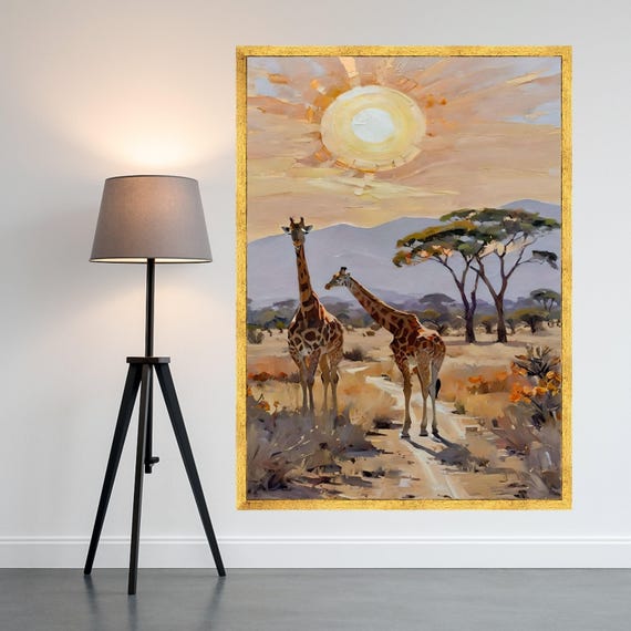 Majestic Giraffes In African Savanna Sunset Landscape Canvas Wildlife Wall Art Nature Safari Home Decoration Ready To Hang