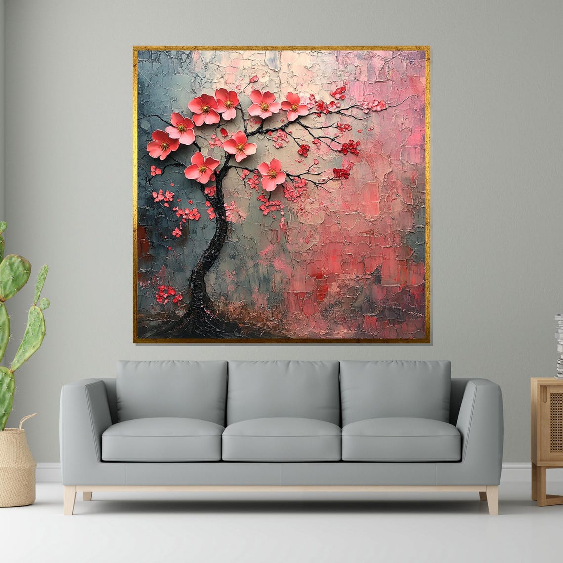 Cherry Blossom Tree Textured Pink Impasto Spring Flower Art Poster