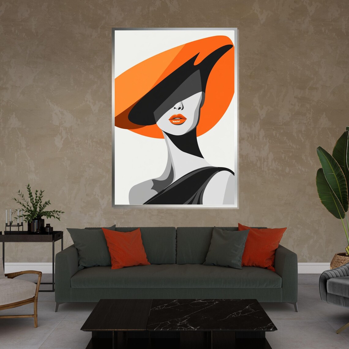 Elegant Woman in Orange Hat Bold Modern Fashion Illustration Poster - Image 4