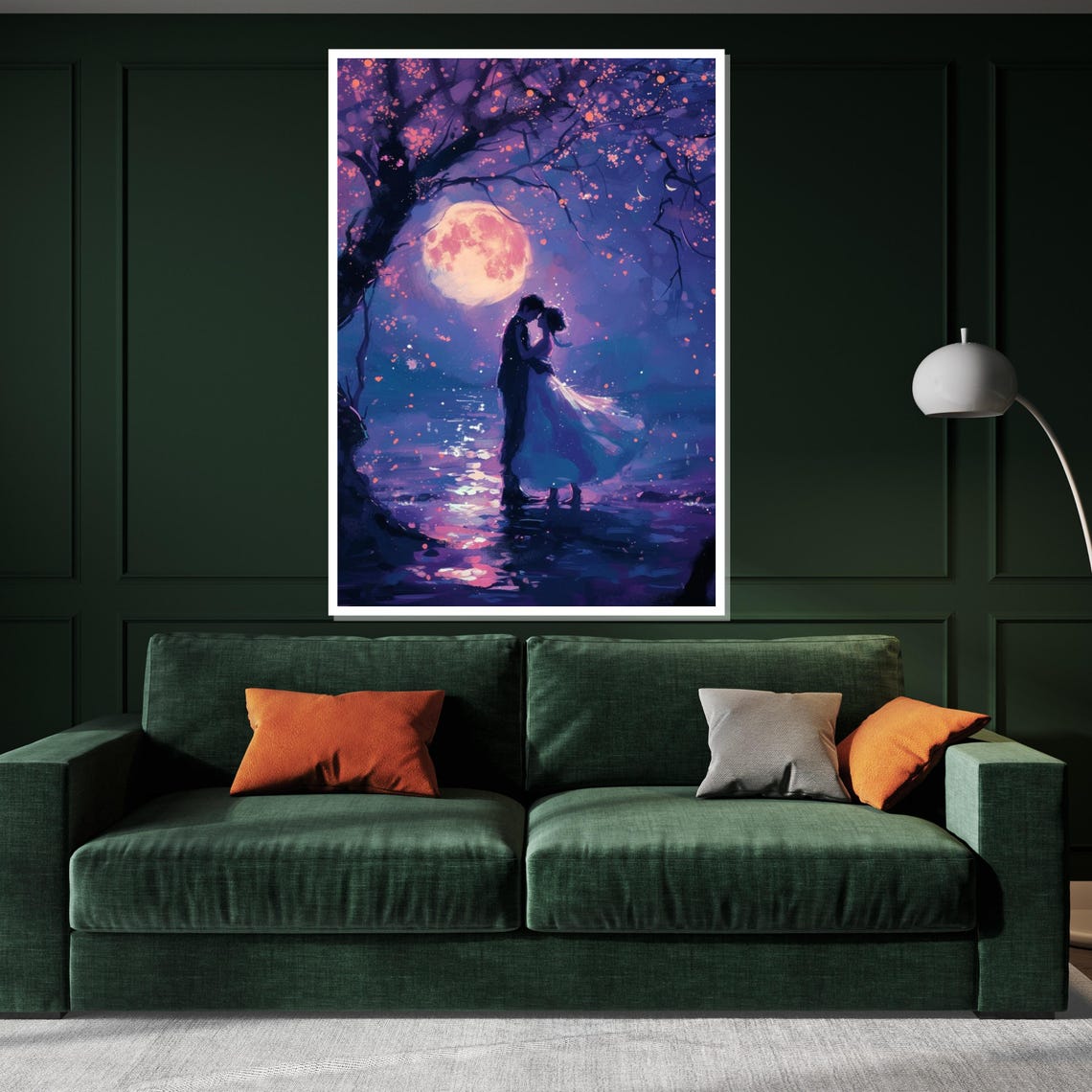 Moonlit Lovers Embracing Under Full Moon Purple Night Dream Poster - Image 3
