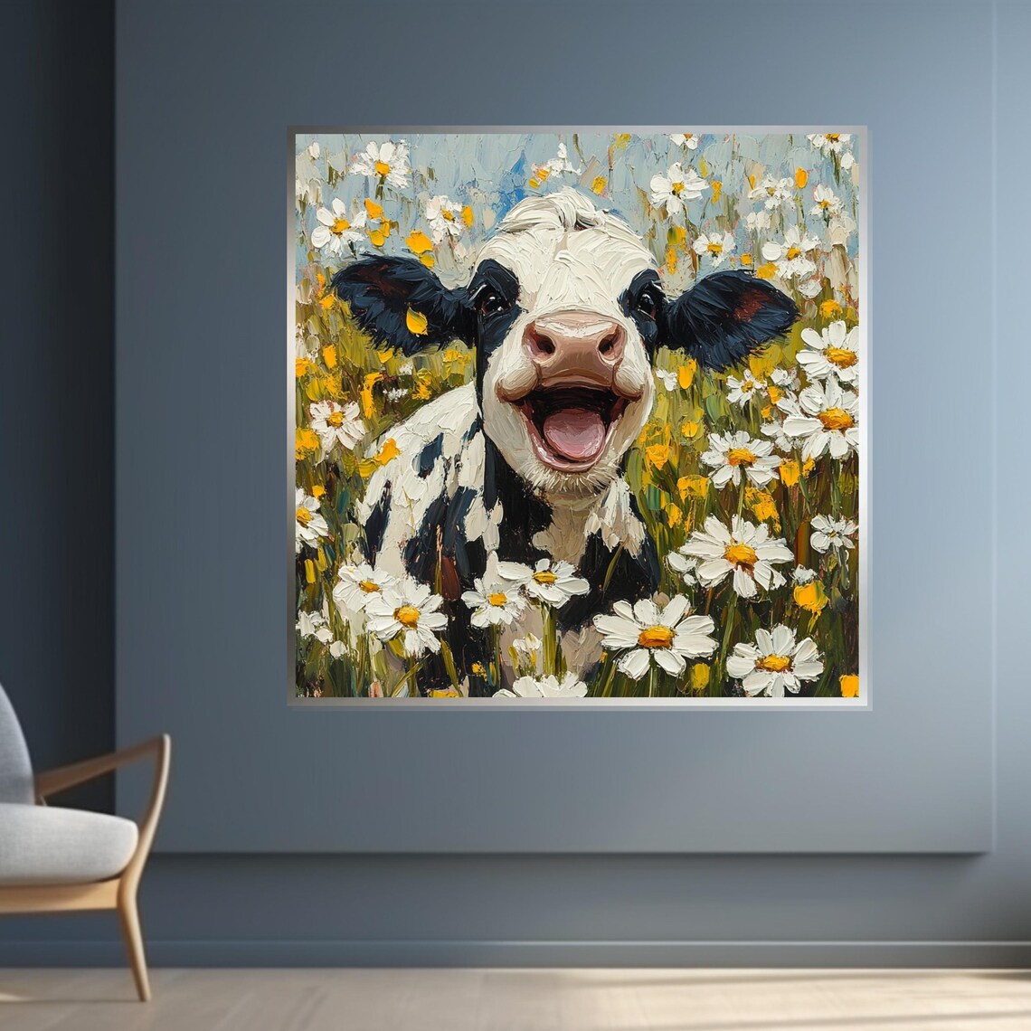 Laughing Cow Among Daisies Happy Farm Animal Funny Art Poster - Image 4