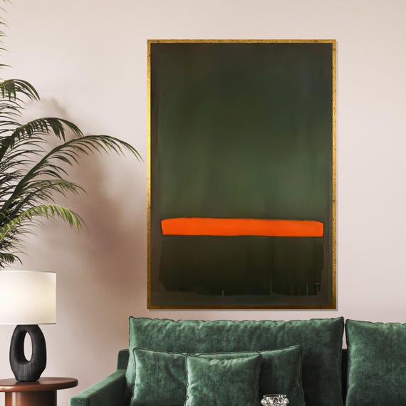 Minimalist Orange Line Abstract Art Modern Wall Art Green And Orange Wall Decor Contemporary Design Ready To Hang Print