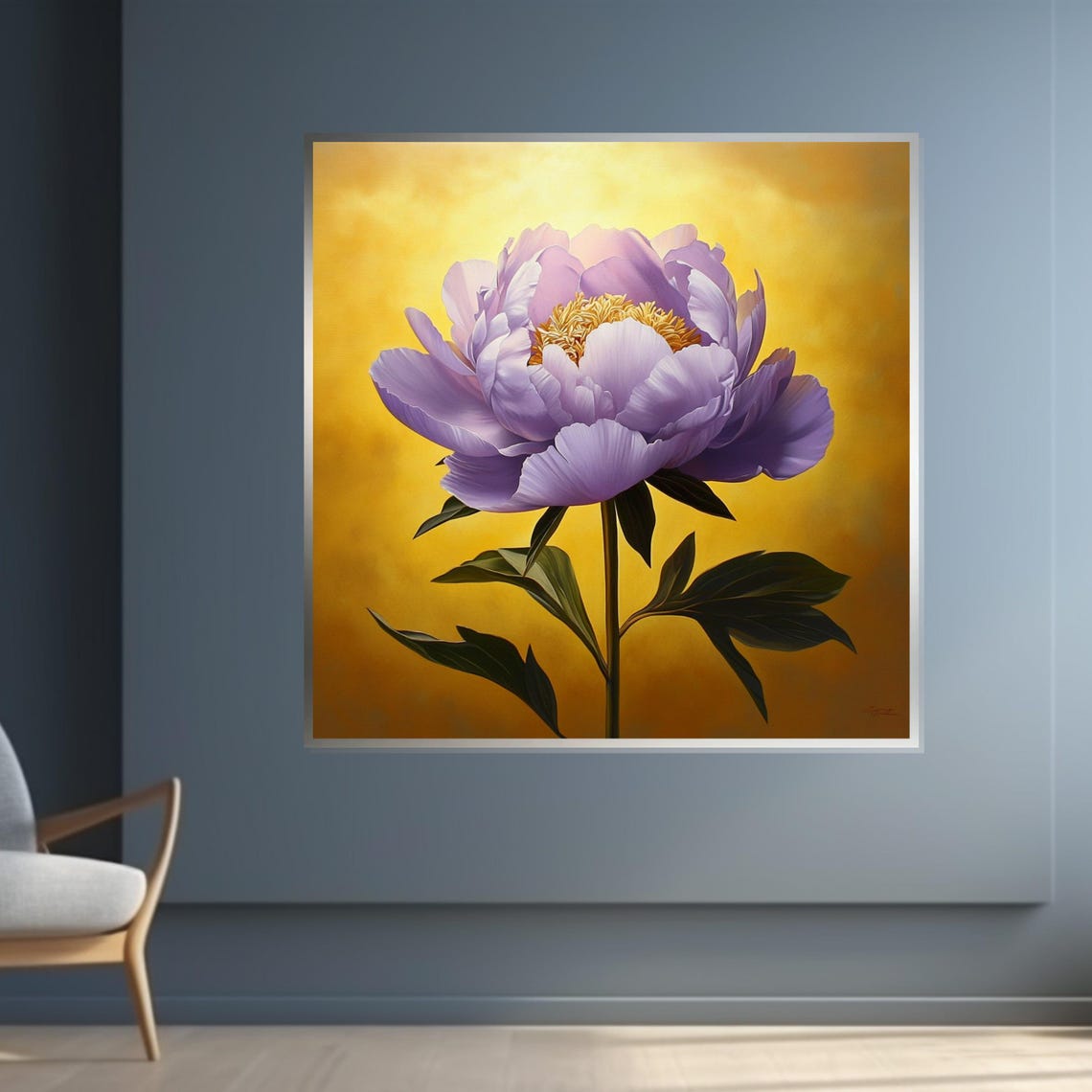 Purple Peony Golden Yellow Background Botanical Bloom Art Poster - Image 4