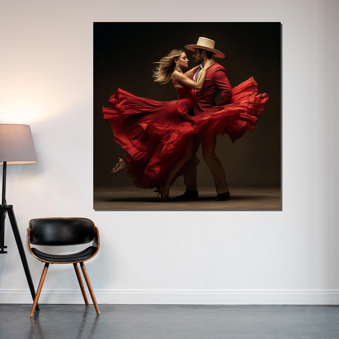 Passionate Red Dress Dance Couple Latin Rumba Night Art Poster - Image 2