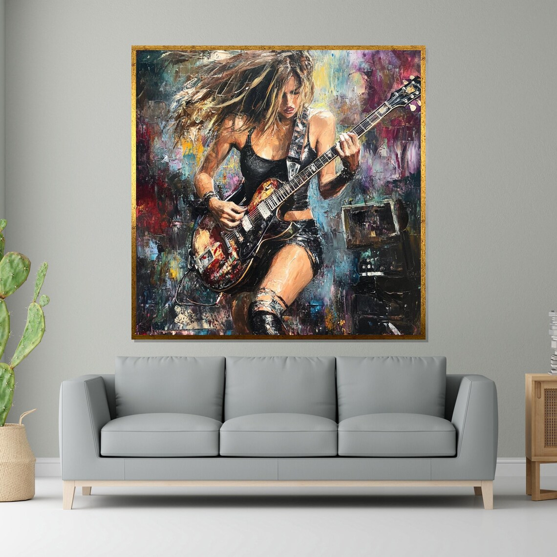 Electric Guitar Female Rock Musician Bold Stage Performance Poster