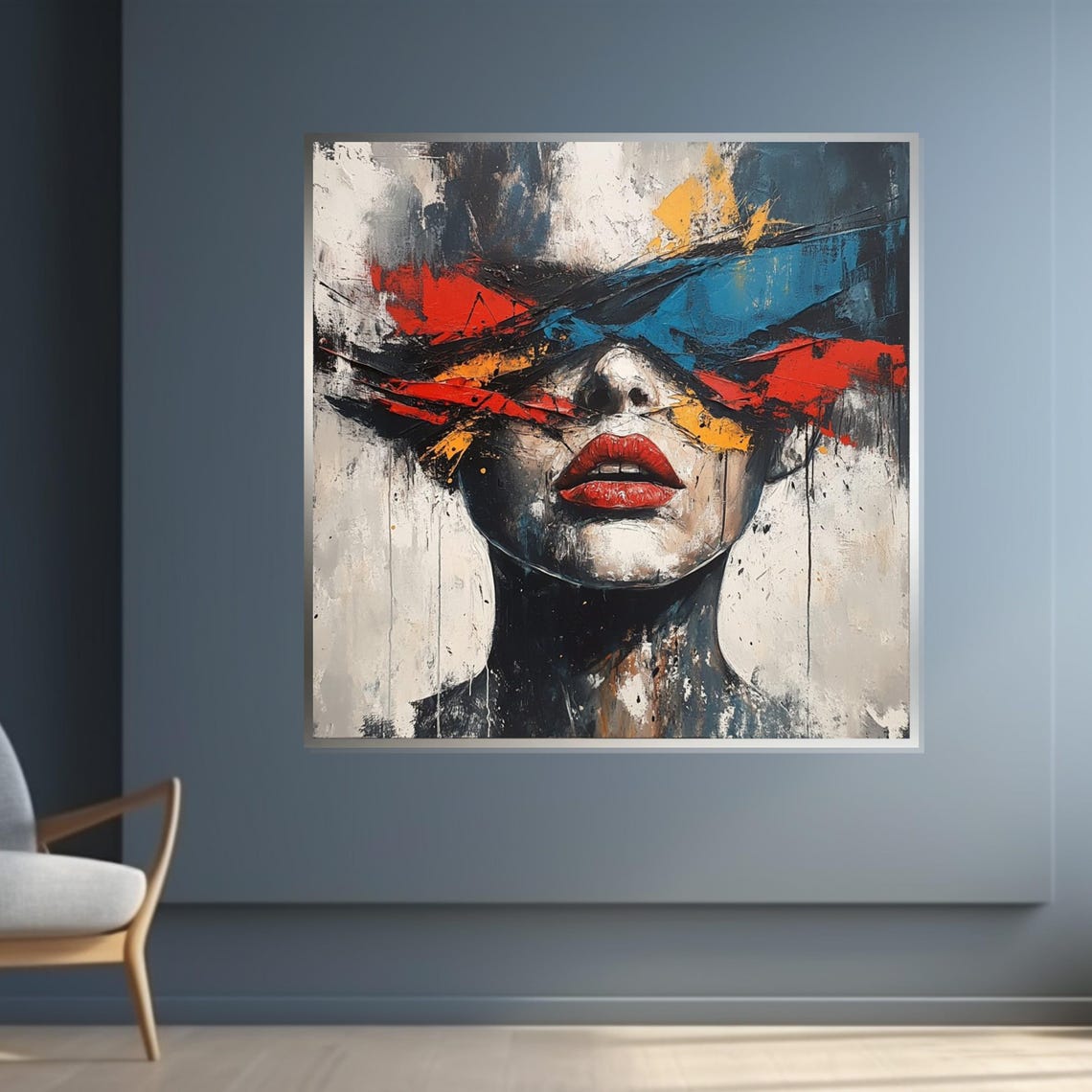 Bold Red Lips Woman Face Abstract Expressionist Brushstroke Print - Image 4