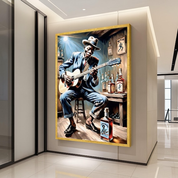 Vintage Blues Guitarist Juke Joint Retro Musician Painting Poster