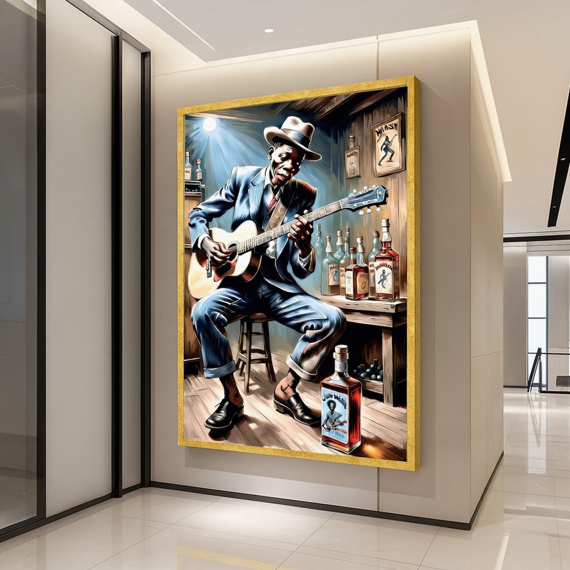 Vintage Blues Guitarist Juke Joint Retro Musician Painting Poster