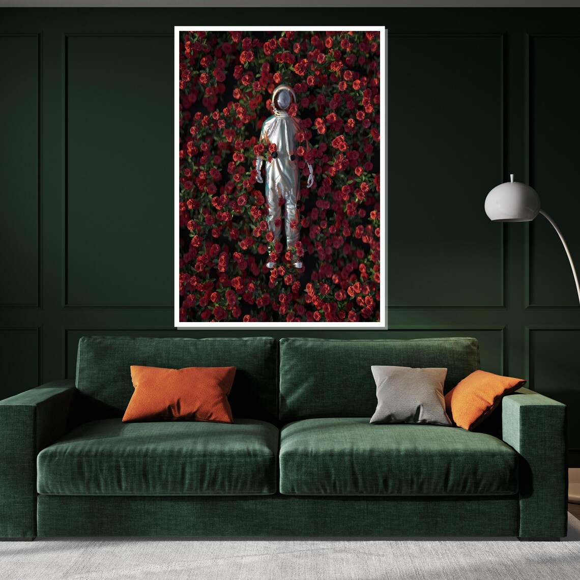 Astronaut Floating in a Sea of Red Roses Surreal Space Art Poster - Image 3
