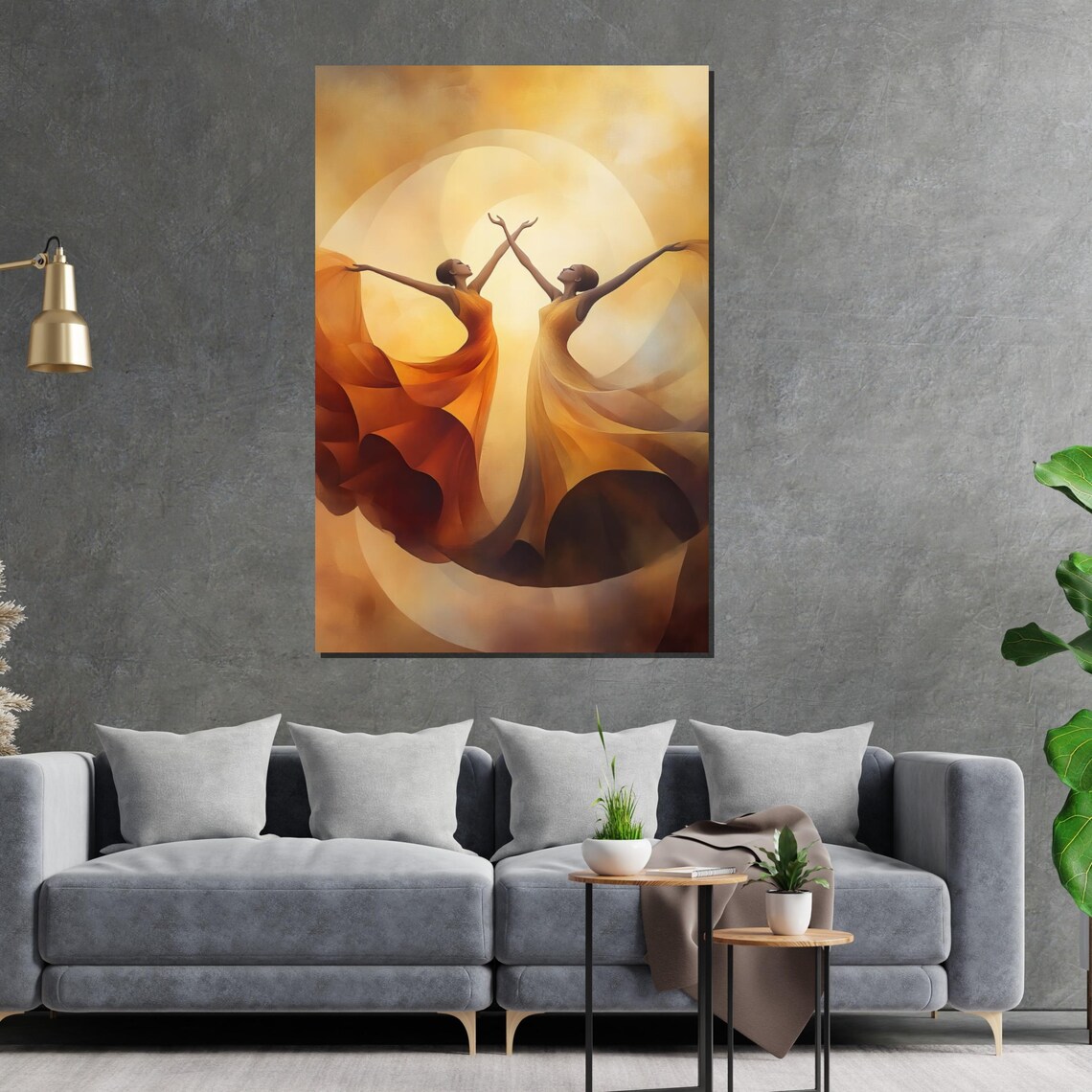 Two Dancers Mirrored Movement Radiant Sunrise Gold Art Poster - Image 2