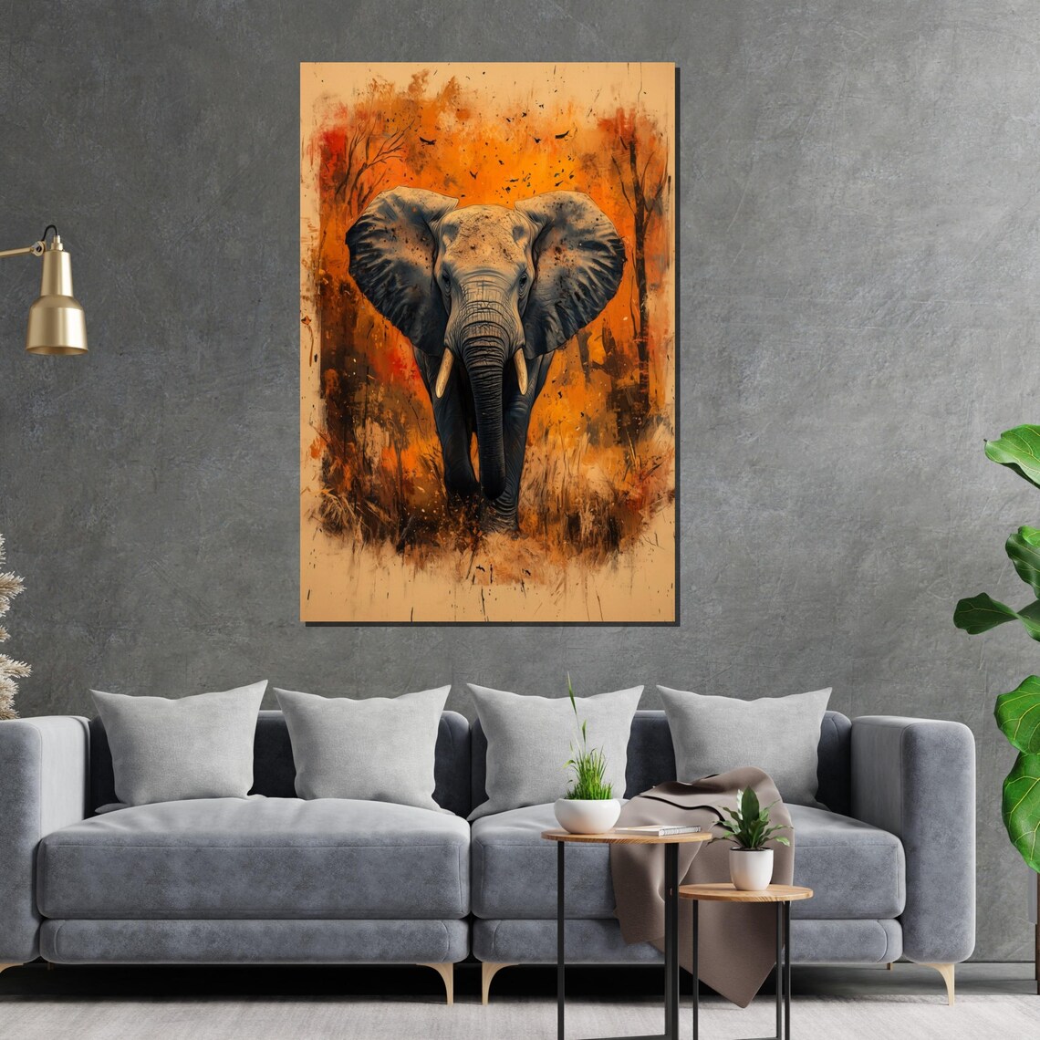 African Elephant Walking Autumn Splatter Vibrant Safari Art Poster - Image 2