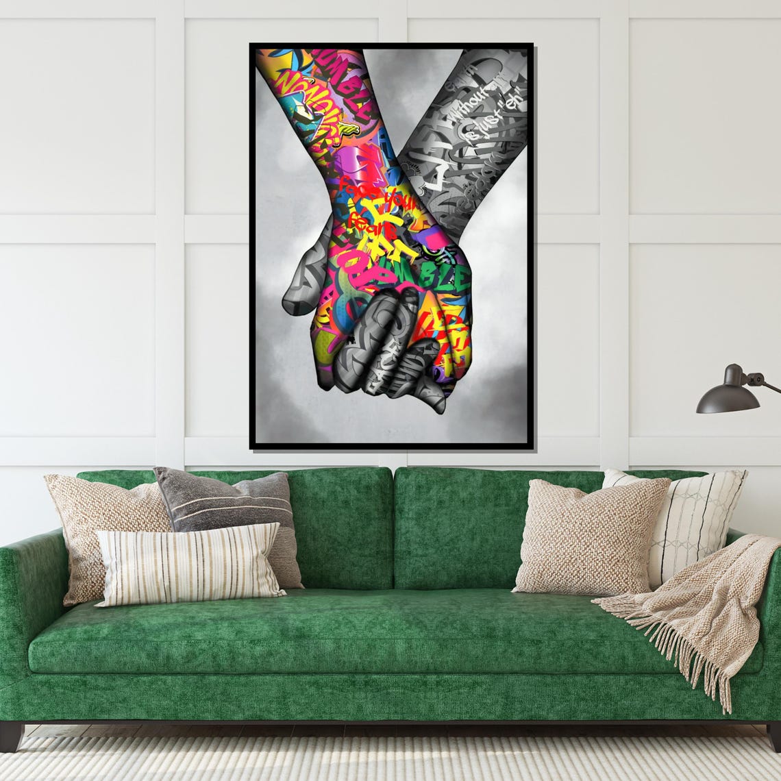 Two Hands Holding Together Colorful Graffiti Unity Art Poster - Image 5