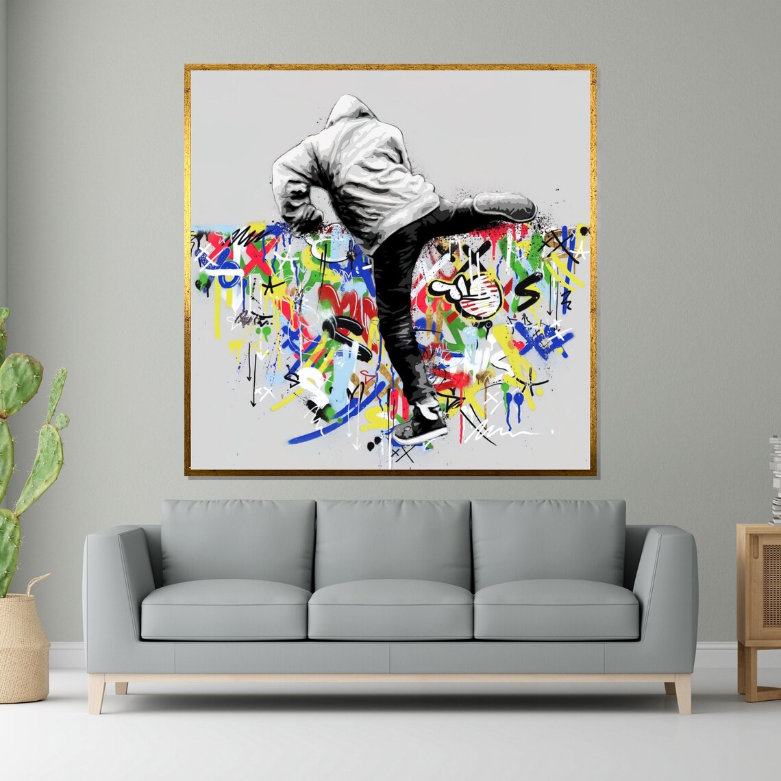 Hoodie Figure Kick Colorful Graffiti Explosion Street Art Poster
