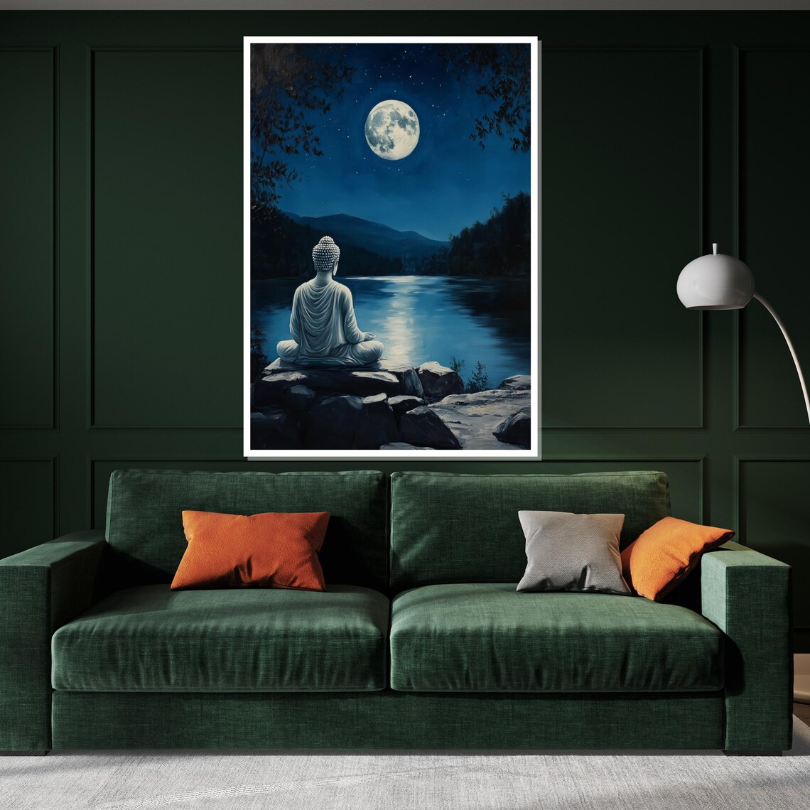 Buddha Meditating Moonlit Lake Night Mountain Serenity Poster - Image 3