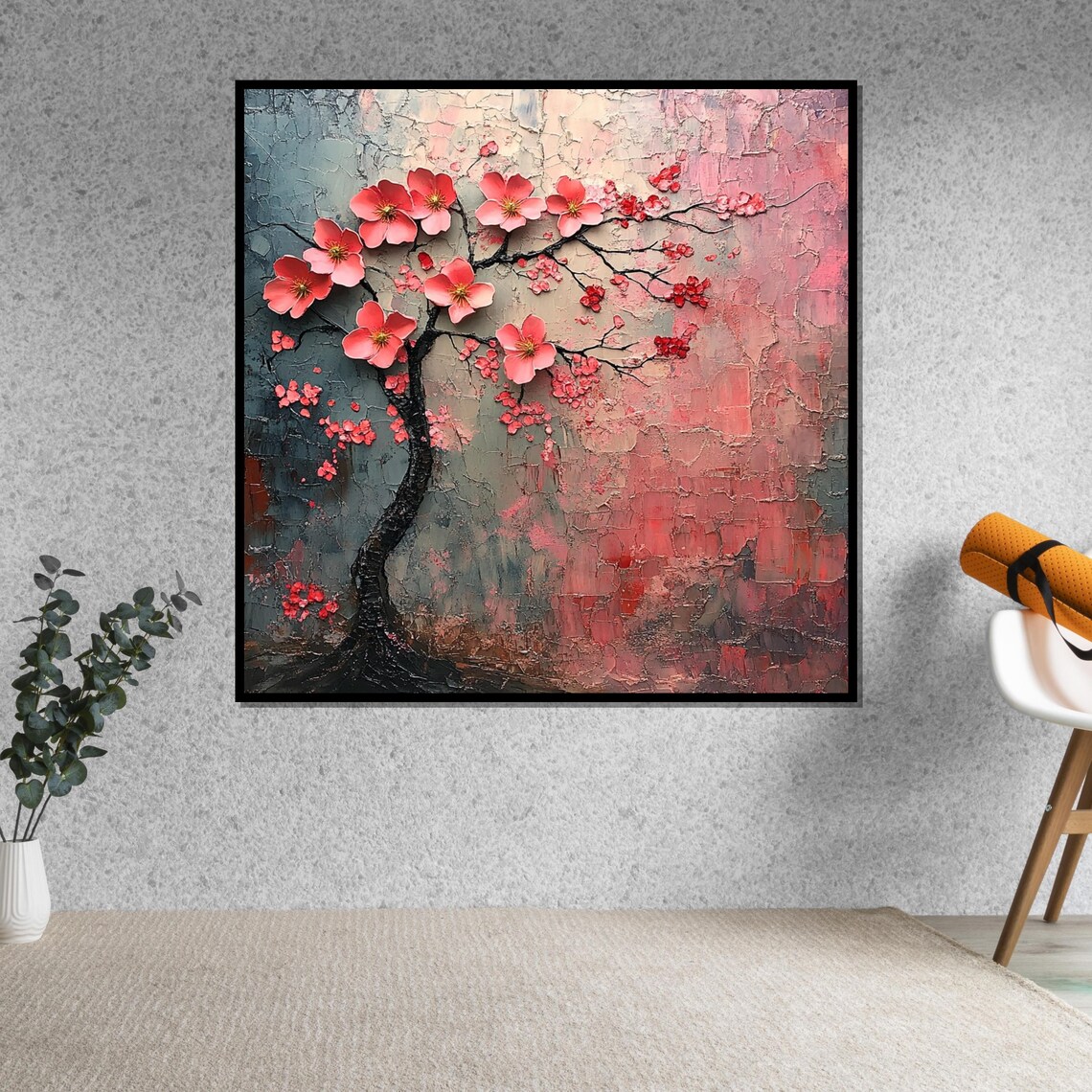 Cherry Blossom Tree Textured Pink Impasto Spring Flower Art Poster - Image 5
