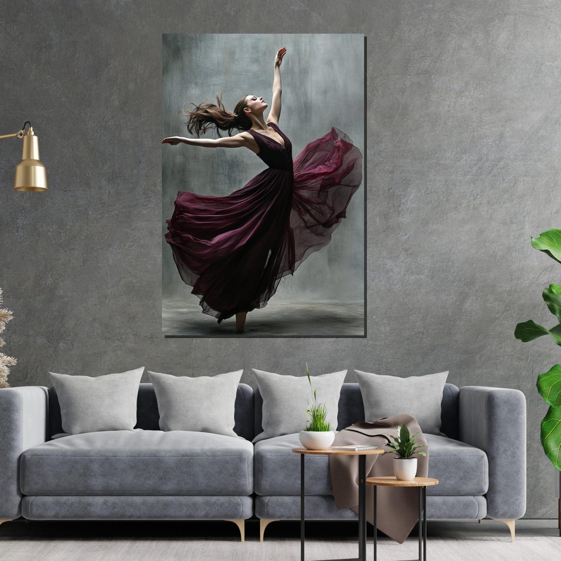 Graceful Dancer Burgundy Gown Leap Studio Portrait Dance Poster - Image 2