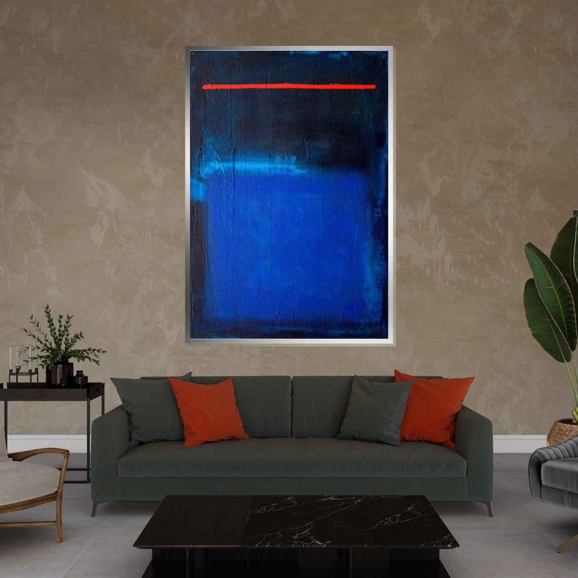 Deep Blue Abstract with Red Horizon Line Modern Gallery Art Poster - Image 4